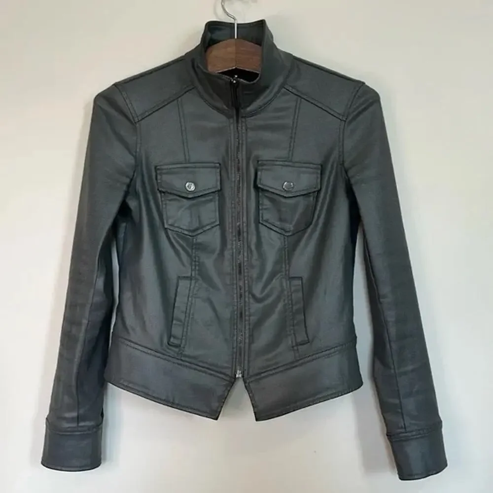 WHBM Gray Coated Denim Band Jacket Size 10 🩶✨🩶